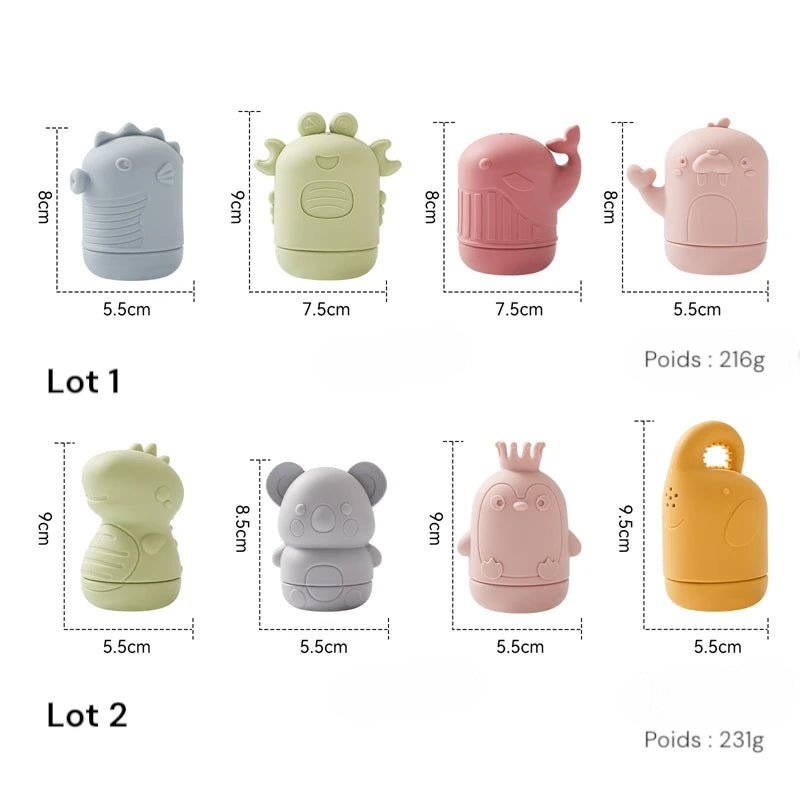 Jouets de bain en silicone mignons animaux