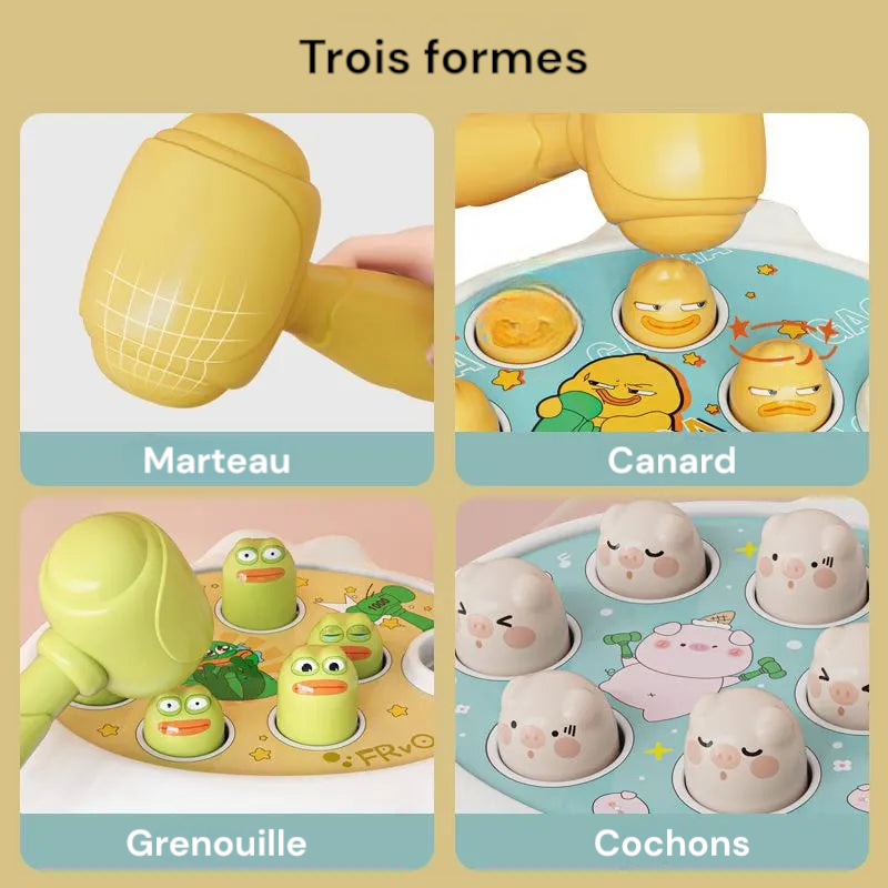 Jouet montessori canard, grenouille, cochon avec marteau