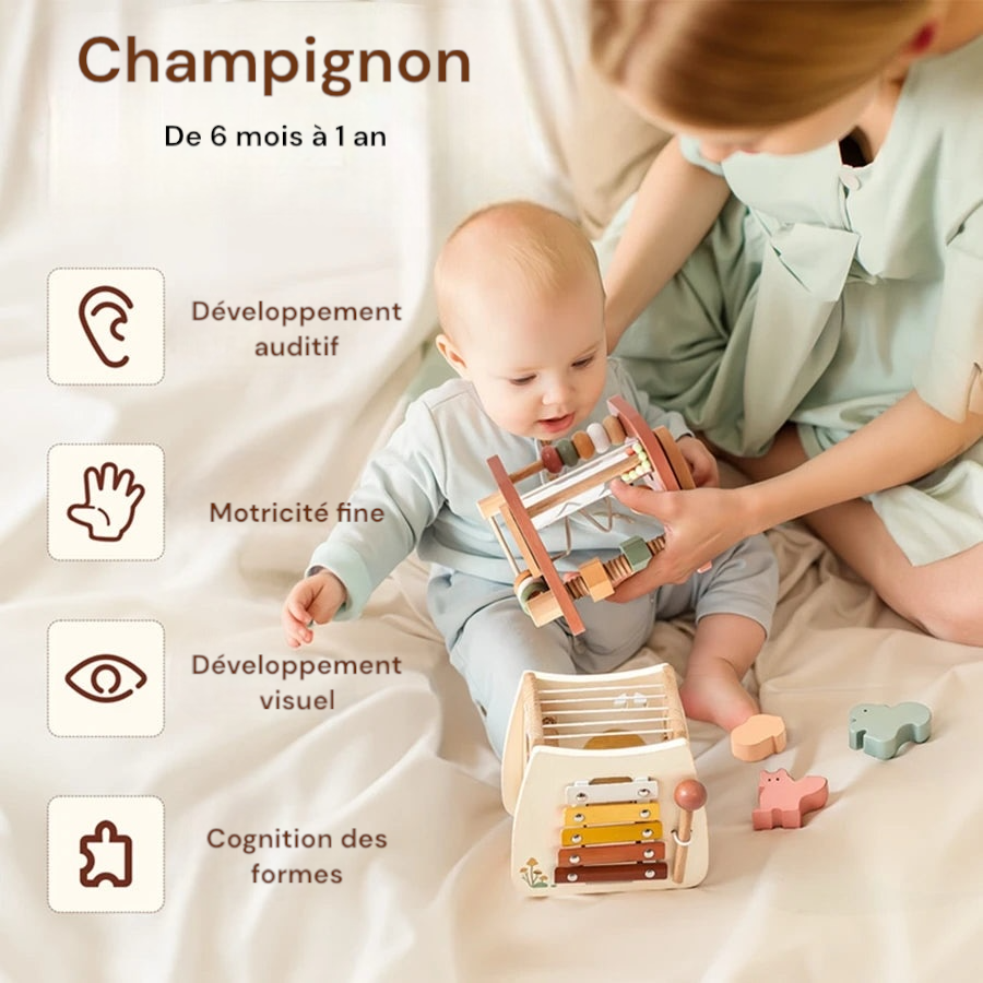 Jouets montessori en bois en forme de champignon