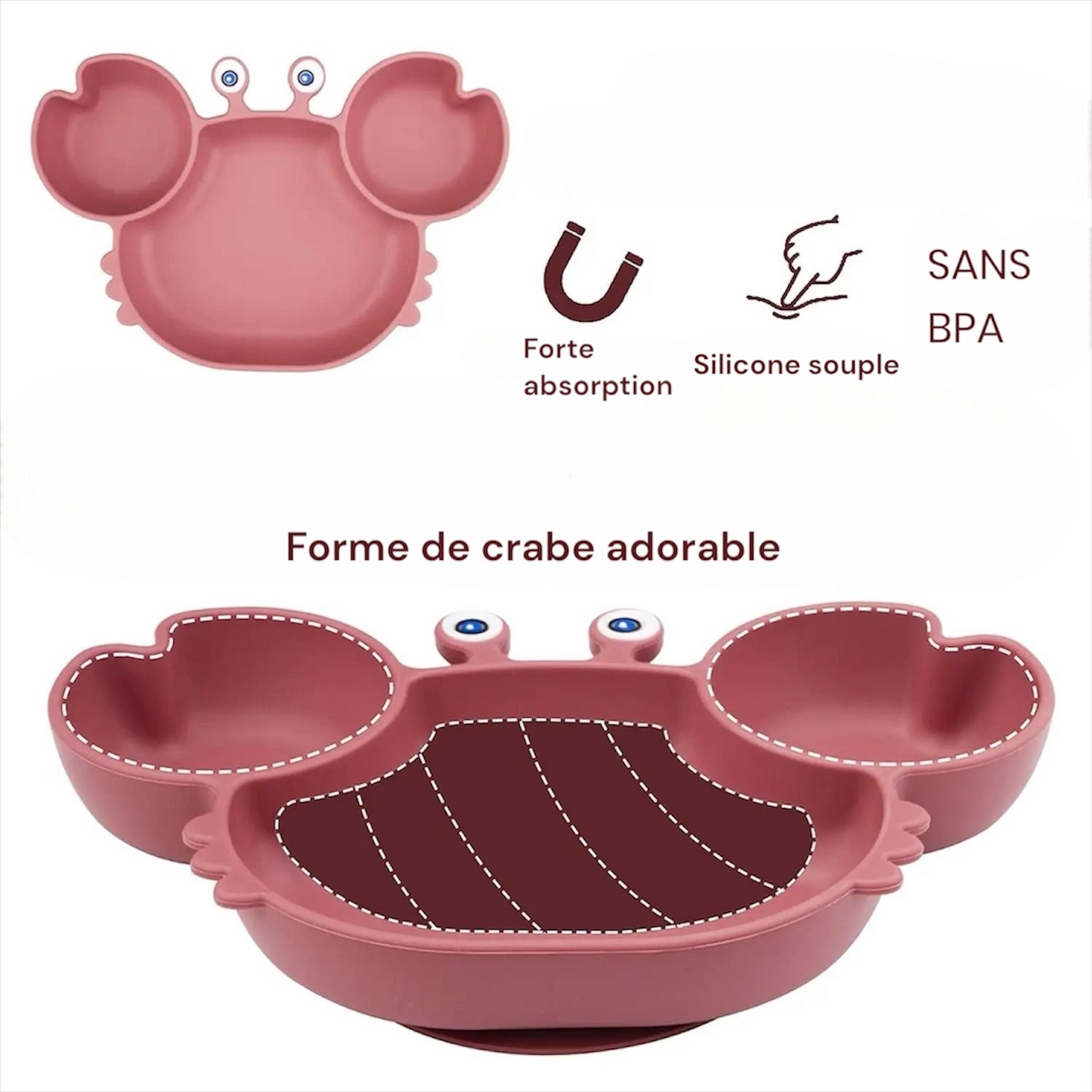 Assiette à manger en silicone motif crabe