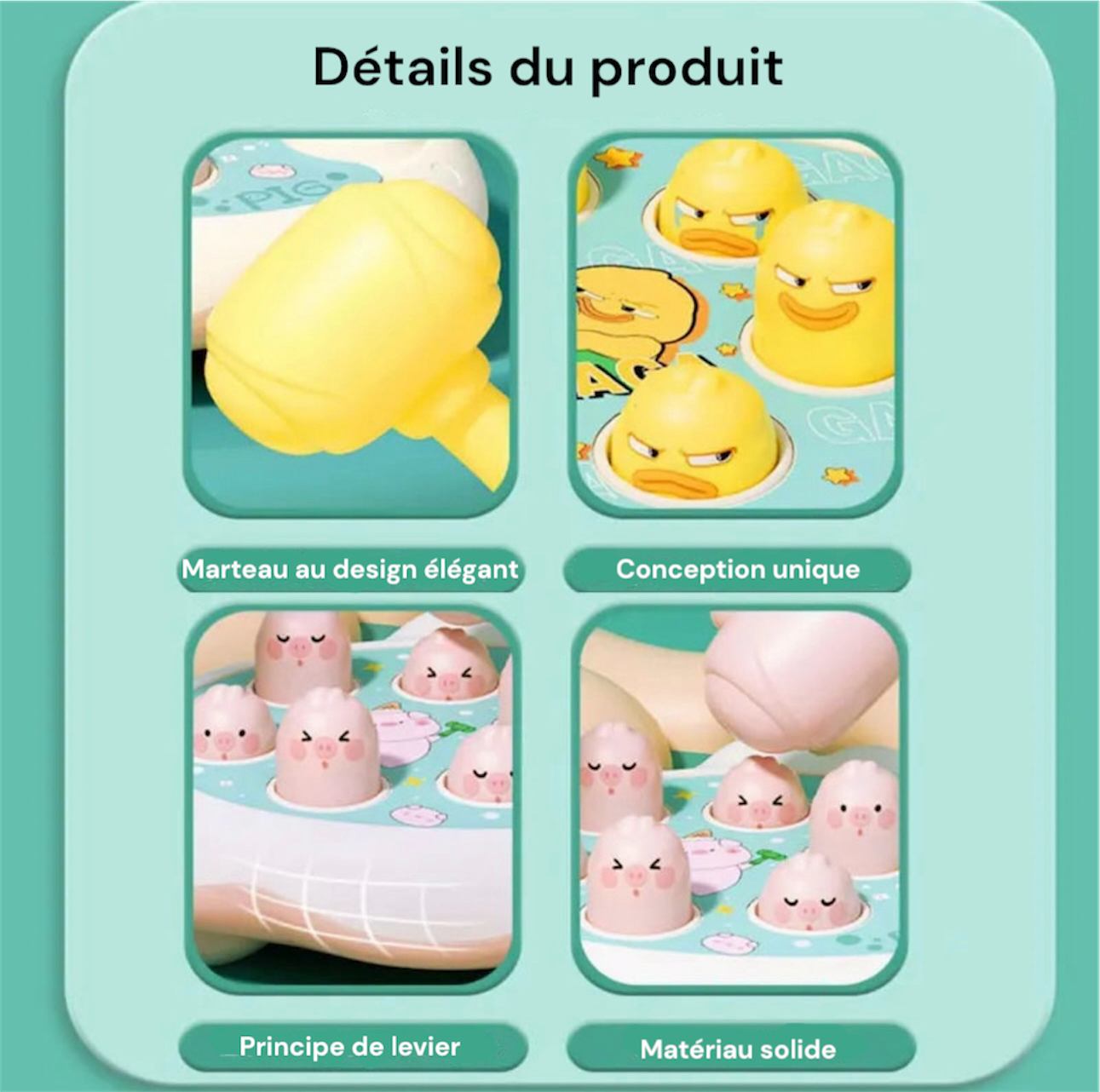 Jouet montessori canard, grenouille, cochon avec marteau