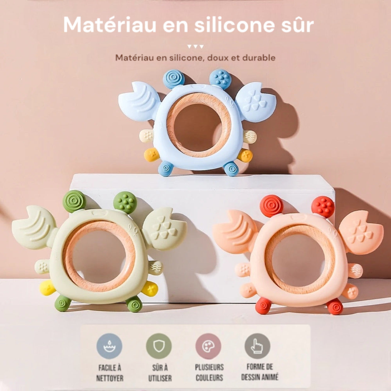 Anneau de dentition crabe en silicone