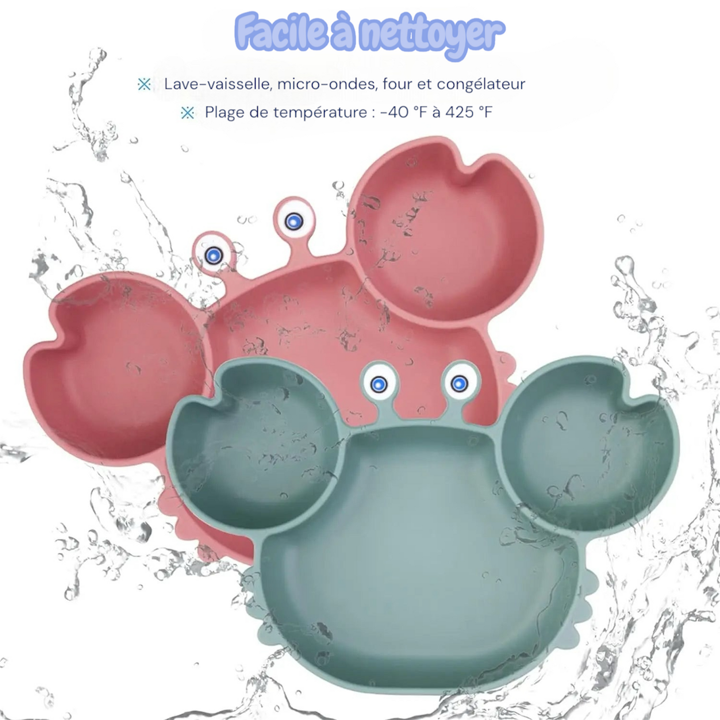 Assiette à manger en silicone motif crabe