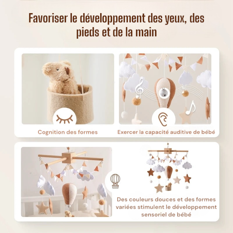 Mobile pour berceau en bois avec clochette