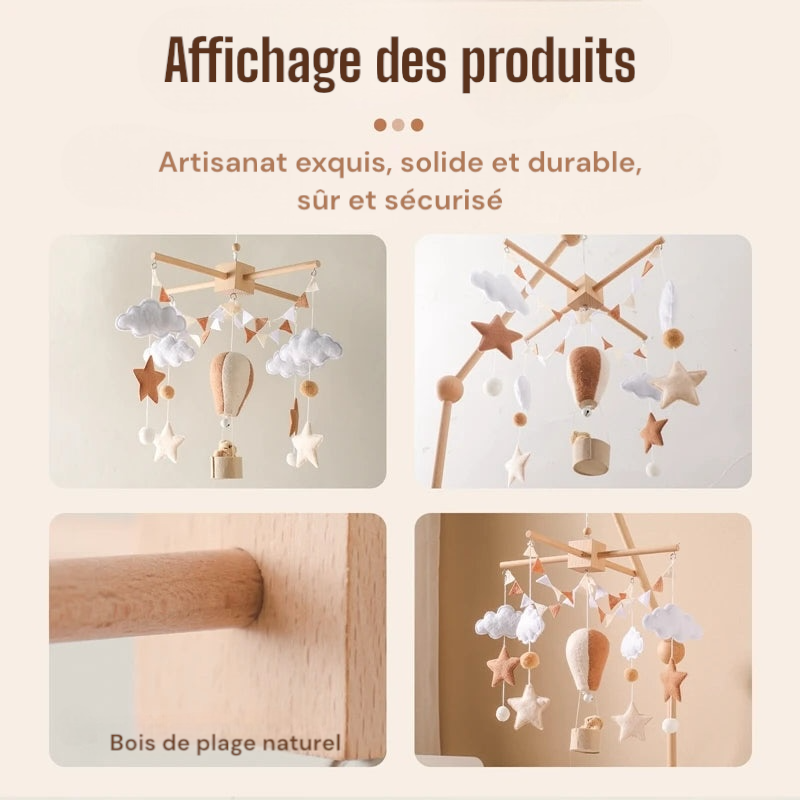 Mobile pour berceau en bois avec clochette