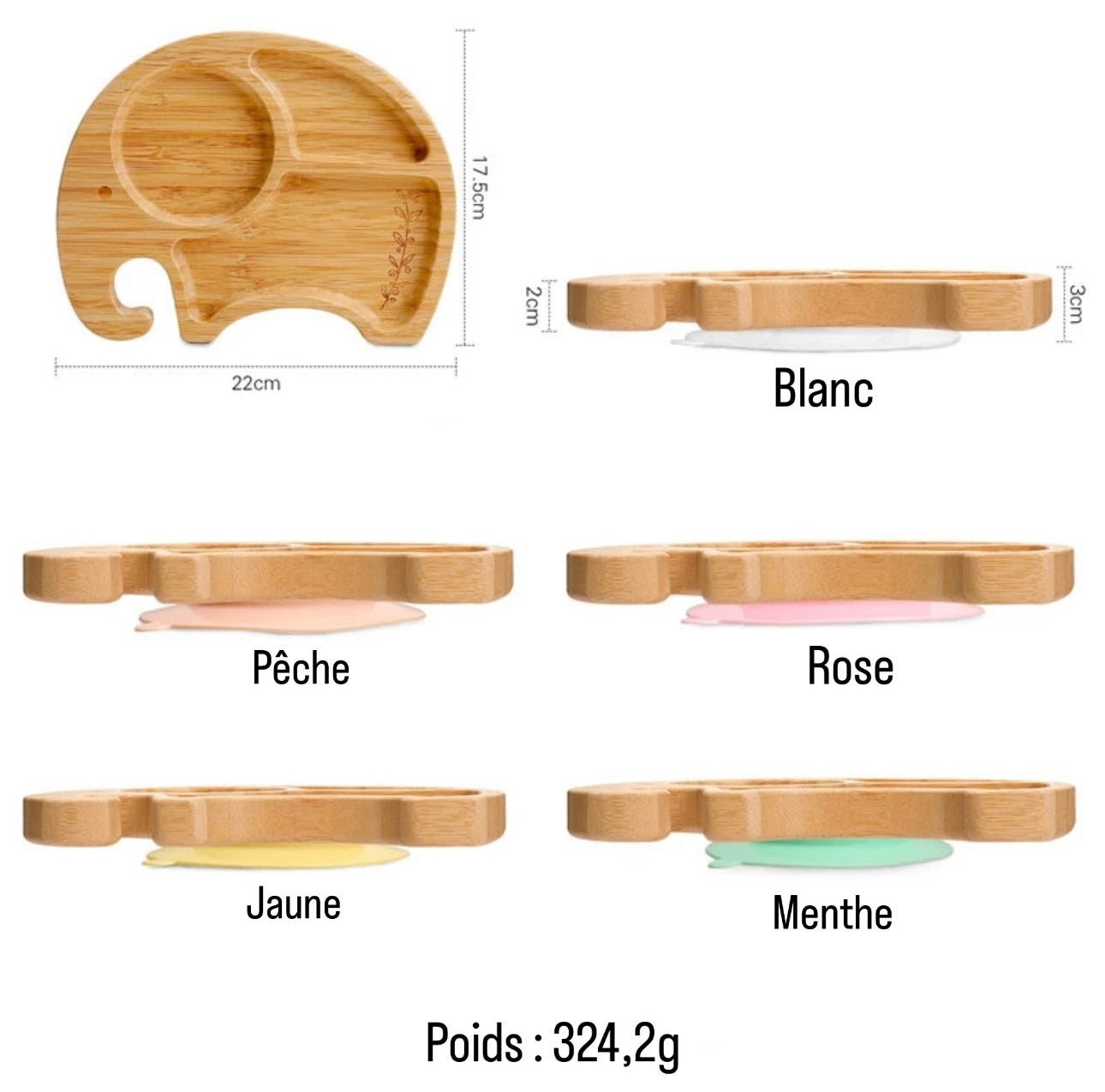 Lot de 4 assiettes à ventouse en bambou