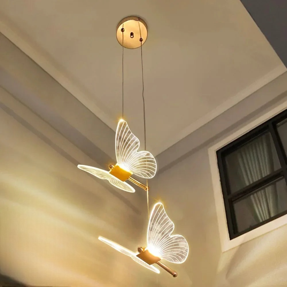Lámpara colgante de techo con forma de mariposa LED moderna, ideal para mesita de noche, sala de estar, comedor, cocina, decoración.