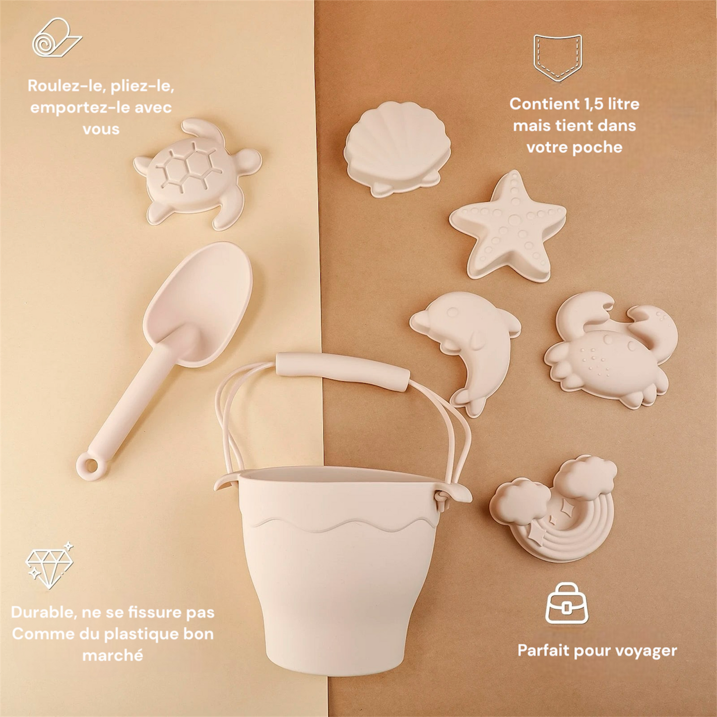 Ensemble de 8 jouets de plage en silicone pour enfants