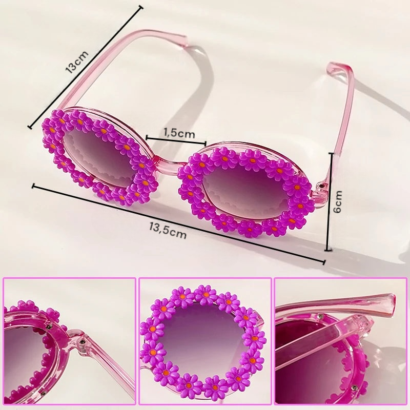 Lunettes de soleil rondes pour enfants, verres à fleurs