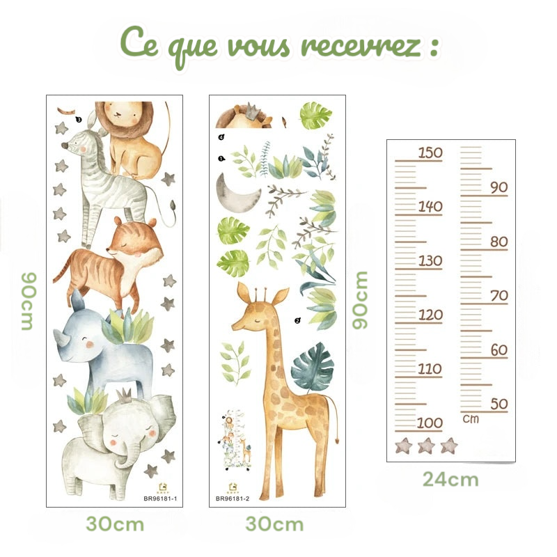Lot de 3 autocollants muraux motif animaux