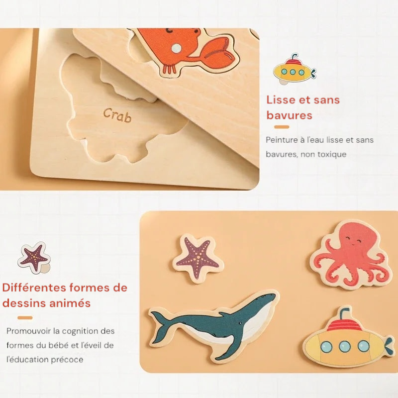 Puzzle 3D en bois, jouets cognitifs Montessori