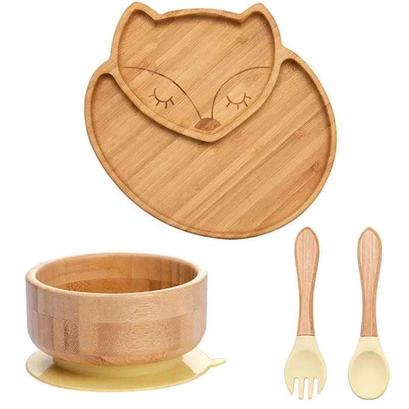 Lot de 4 assiettes à ventouse en bambou