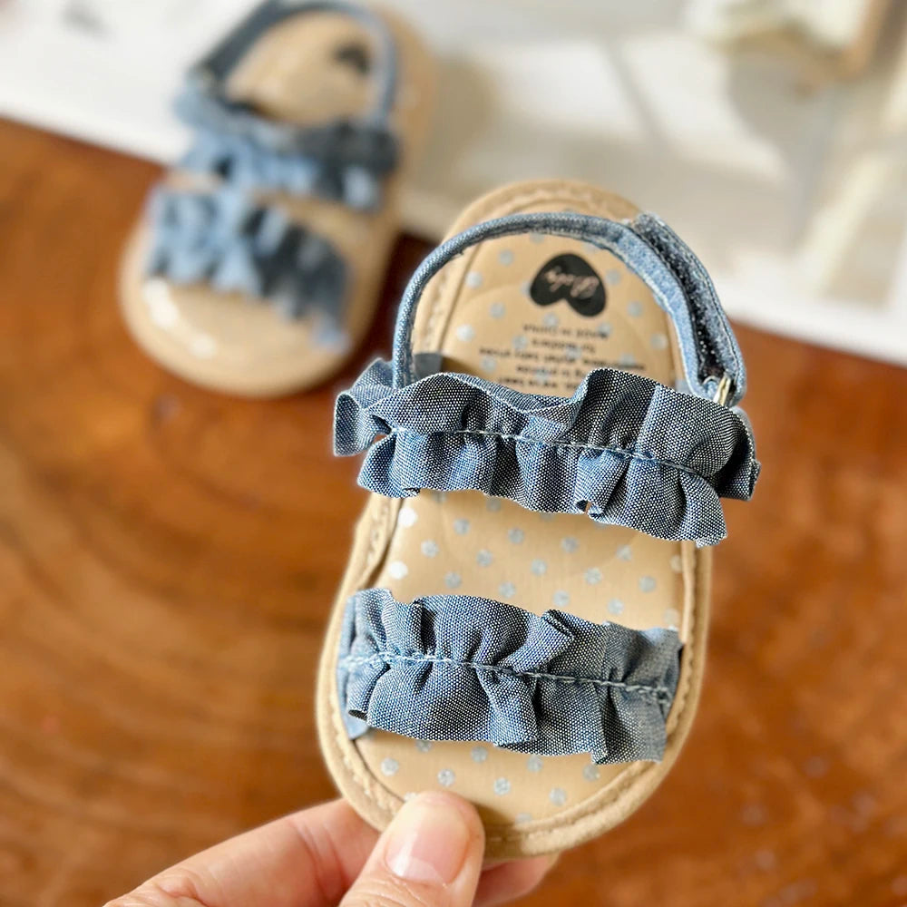 Sandales pour bébé fille à volants et nœud papillon
