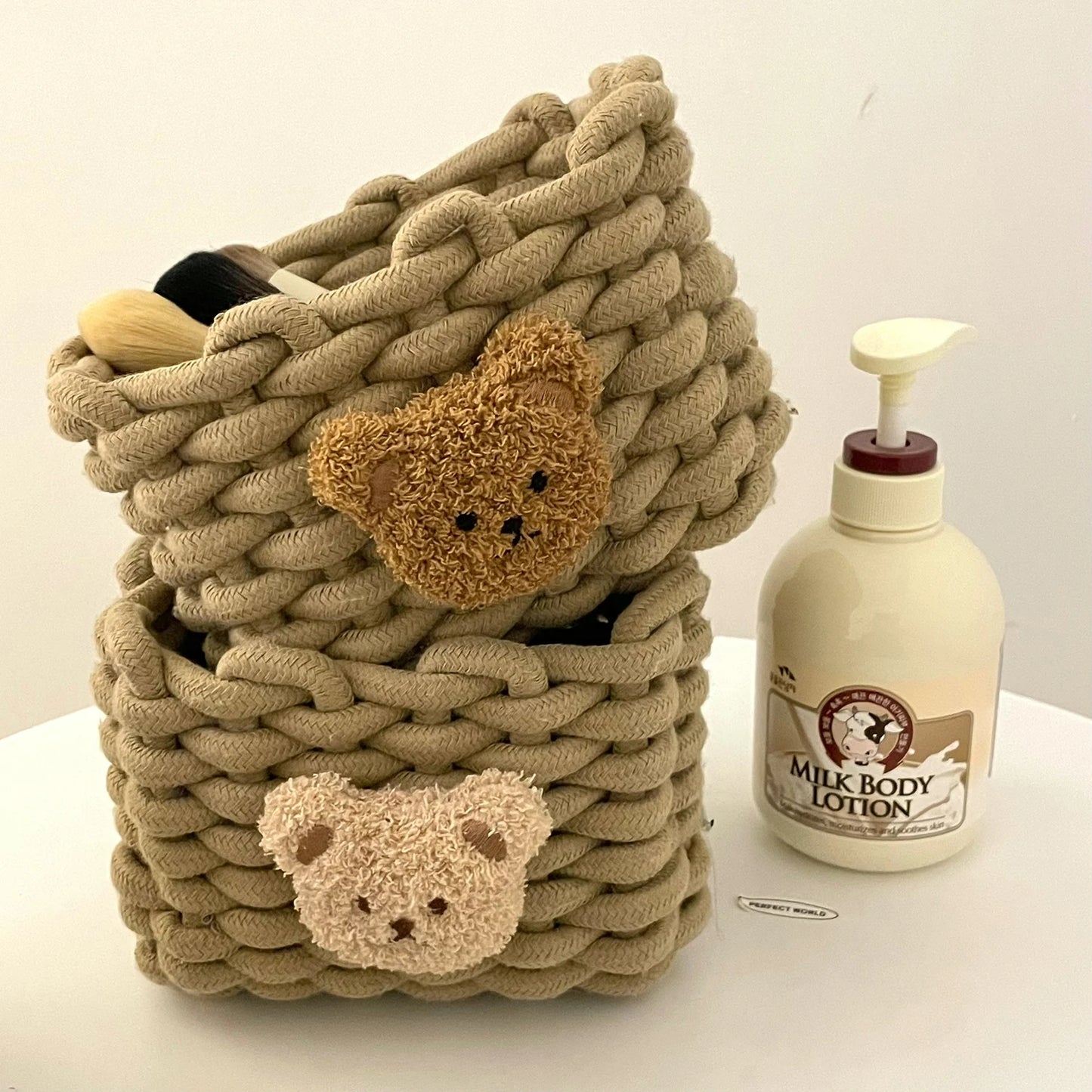 Panier de rangement en corde de coton tissé à la main