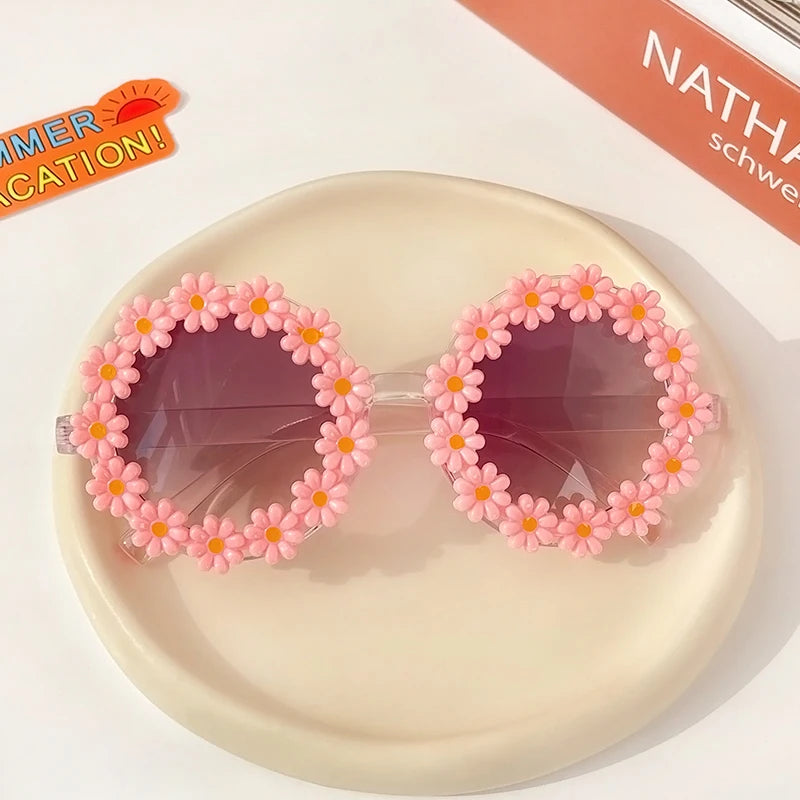 Lunettes de soleil rondes pour enfants, verres à fleurs