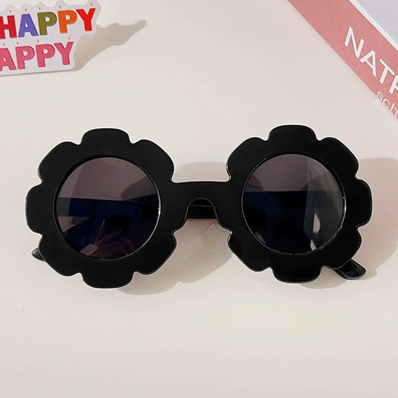 Lunettes de soleil rondes pour enfants, verres à fleurs