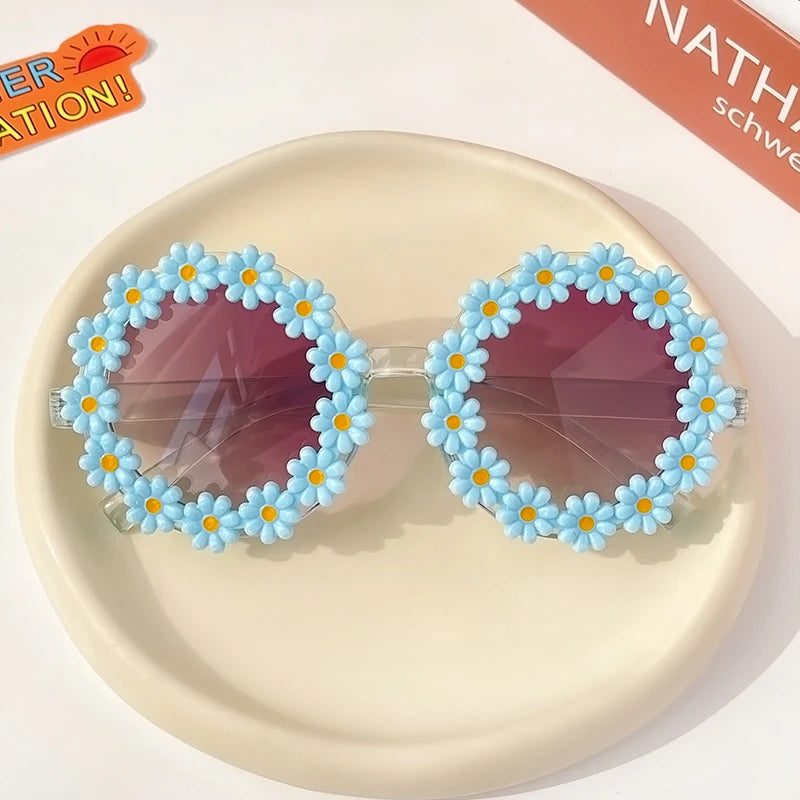 Lunettes de soleil rondes pour enfants, verres à fleurs