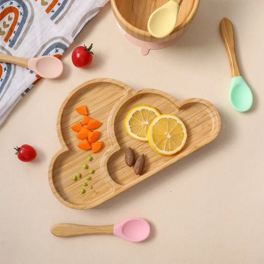 Lot de 4 assiettes à ventouse en bambou