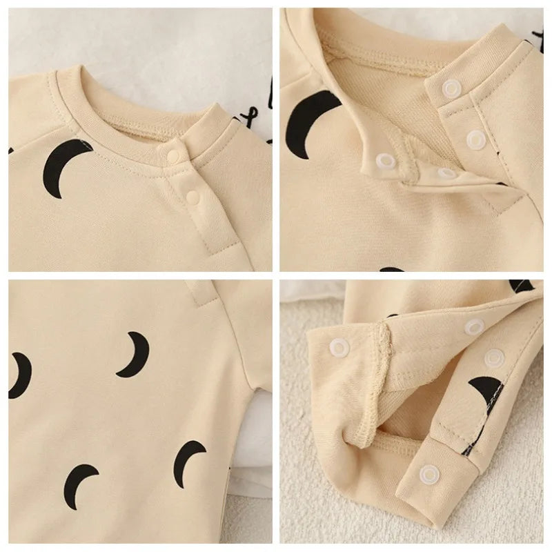 Pyjama à manches longues motif lune et soleil en coton