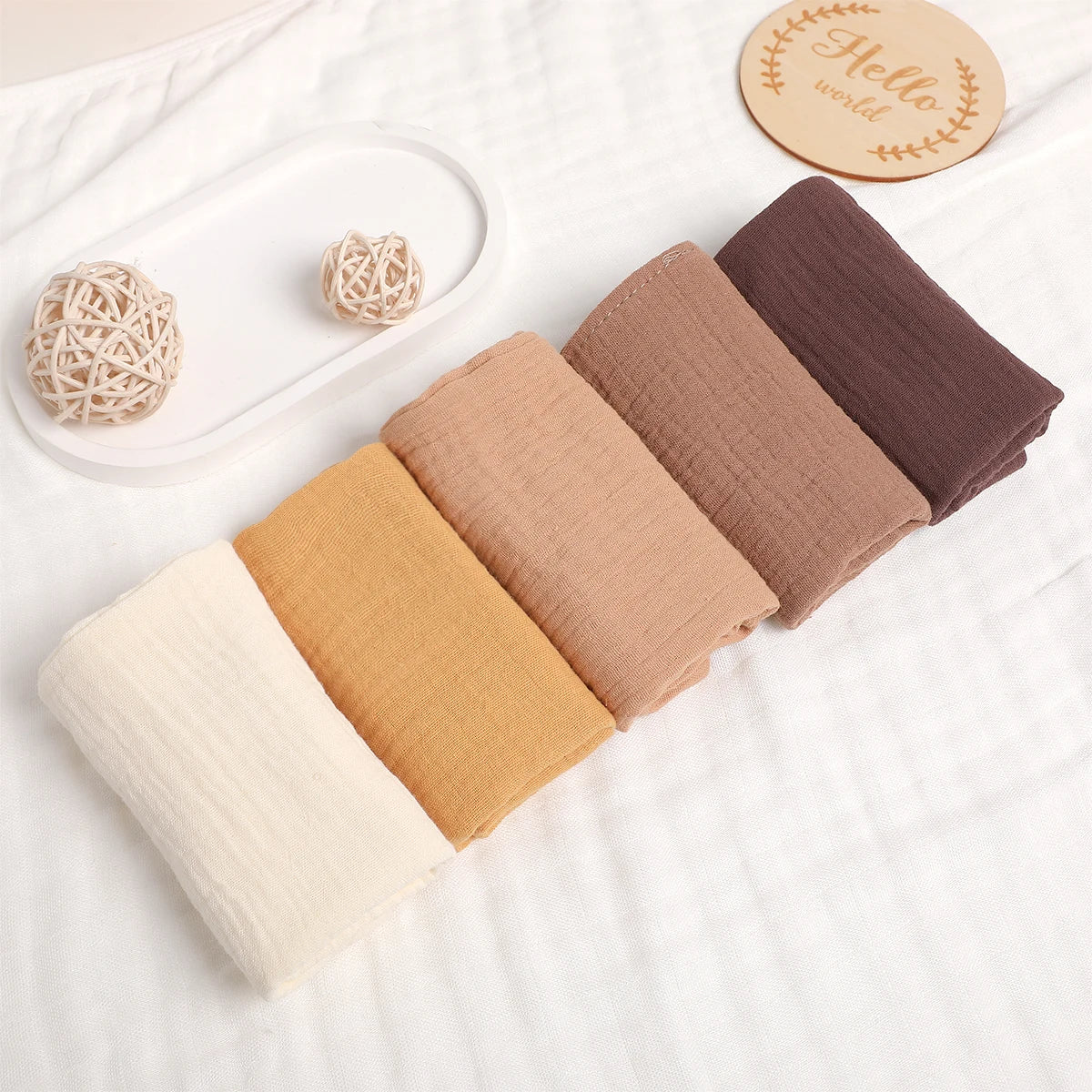 Lot de 5 serviettes de toilette carrées en coton pur