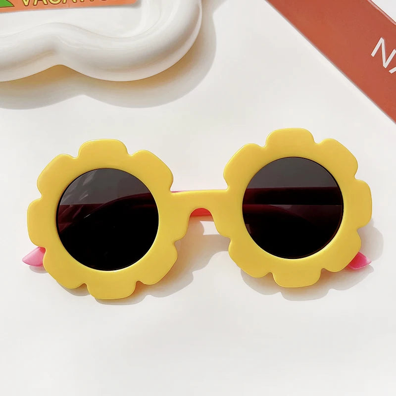 Lunettes de soleil rondes pour enfants, verres à fleurs