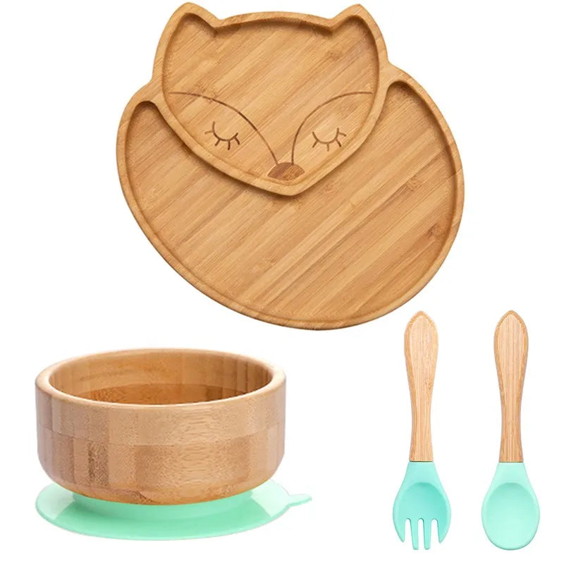 Lot de 4 assiettes à ventouse en bambou