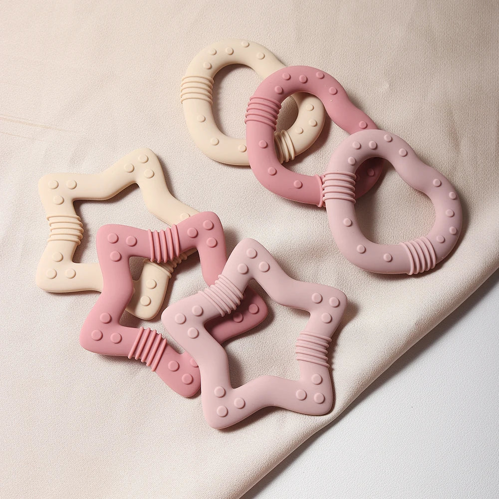 Anneau de dentition en silicone en forme de cœur & d’étoiles