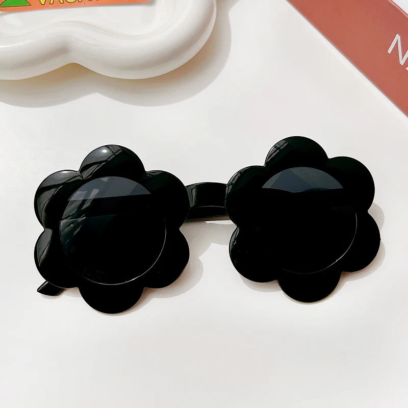 Lunettes de soleil rondes pour enfants, verres à fleurs