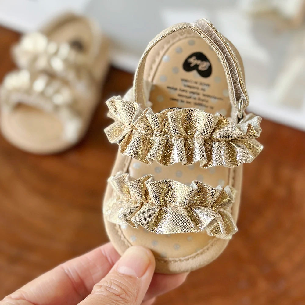 Sandales pour bébé fille à volants et nœud papillon