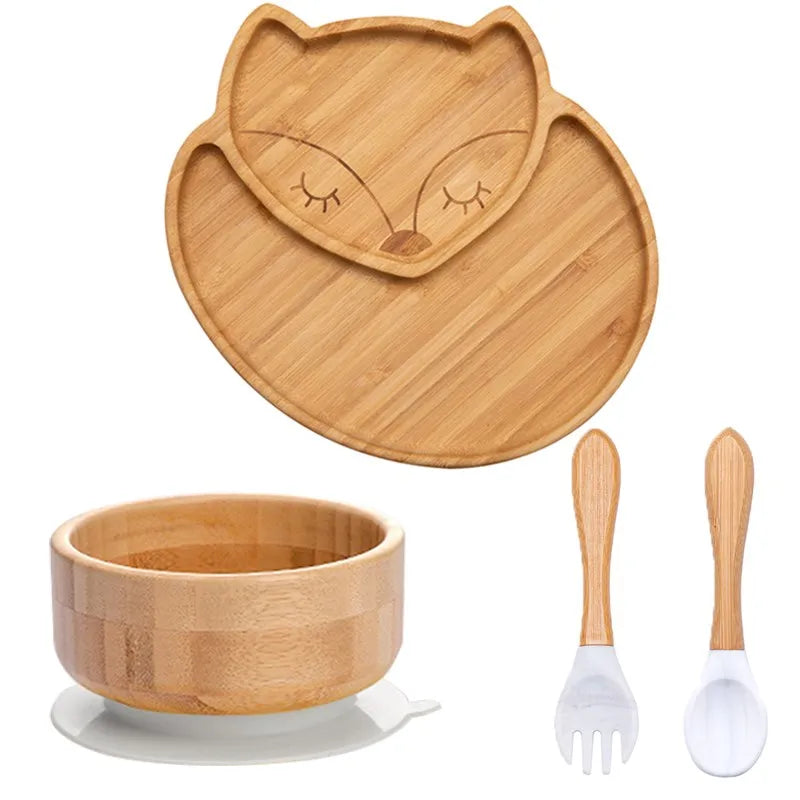 Lot de 4 assiettes à ventouse en bambou
