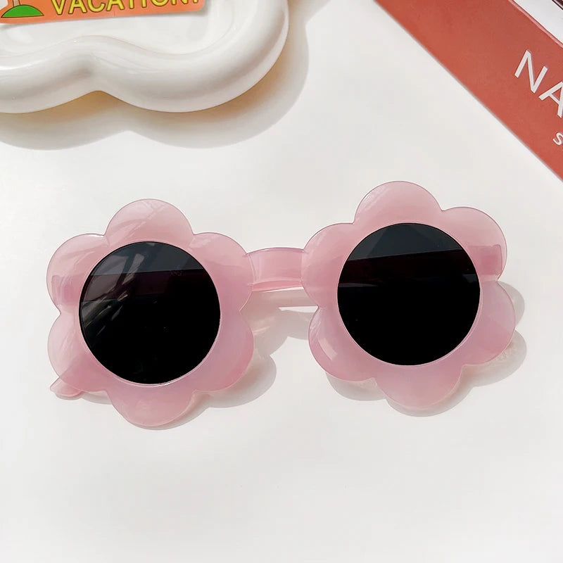 Lunettes de soleil rondes pour enfants, verres à fleurs