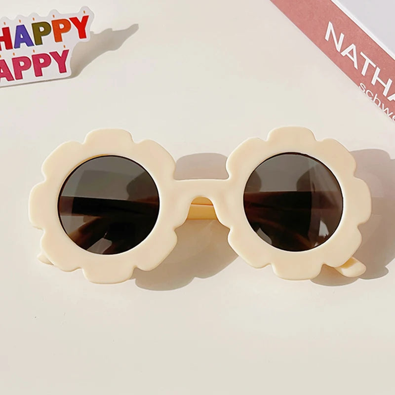 Lunettes de soleil rondes pour enfants, verres à fleurs