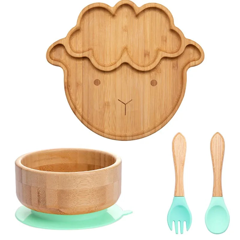 Lot de 4 assiettes à ventouse en bambou
