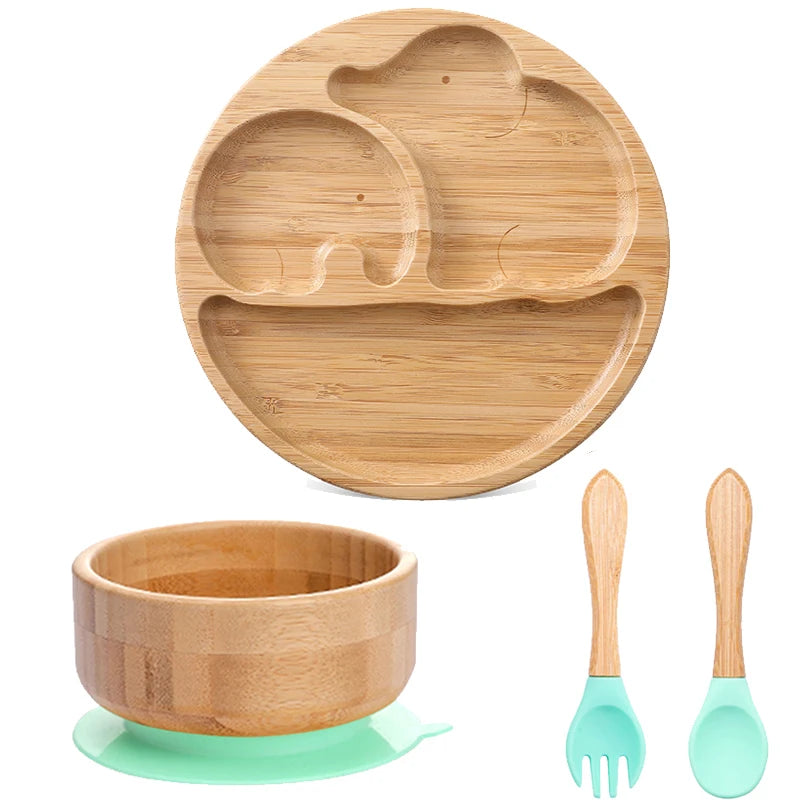 Lot de 4 assiettes à ventouse en bambou
