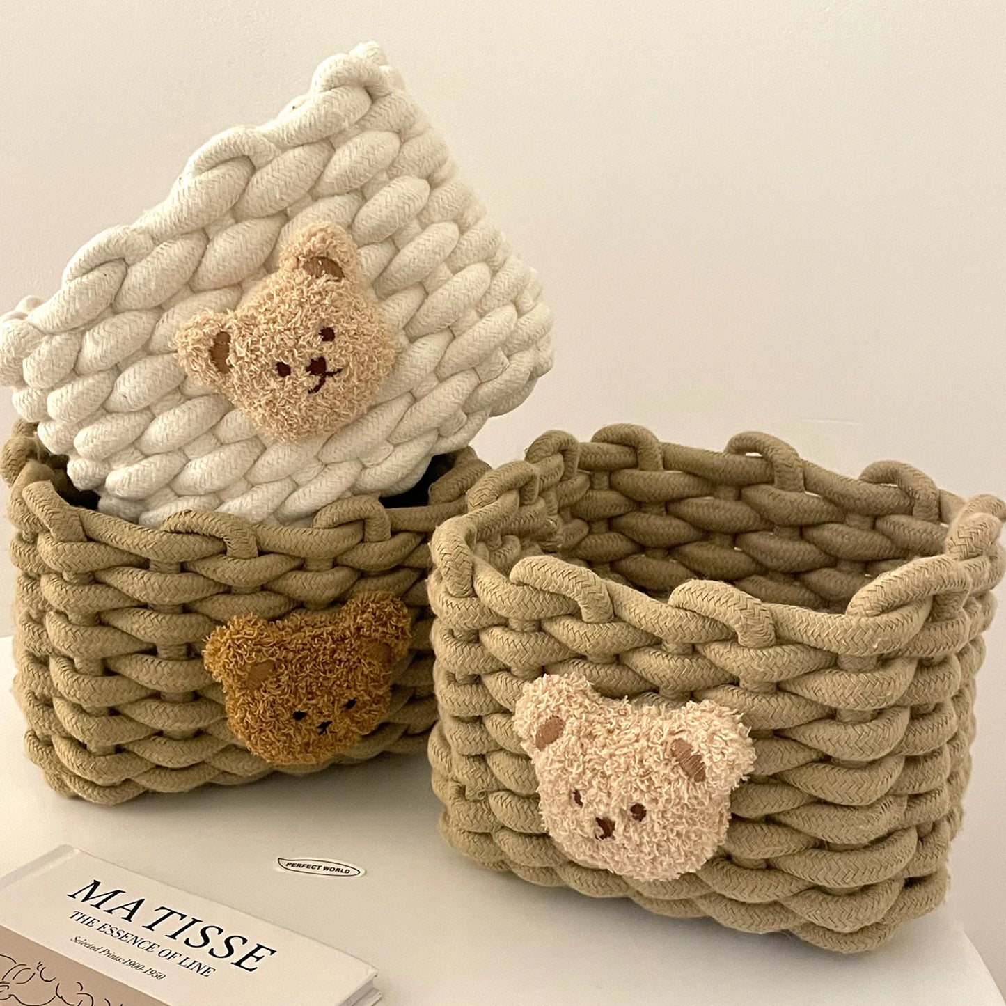 Panier de rangement en corde de coton tissé à la main