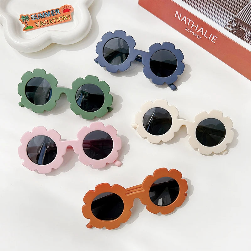 Lunettes de soleil rondes pour enfants, verres à fleurs