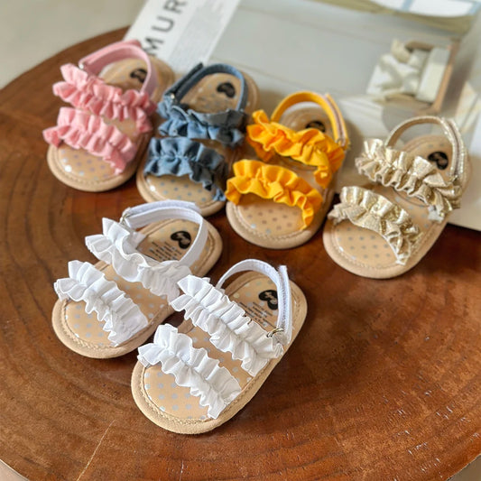 Sandales pour bébé fille à volants et nœud papillon