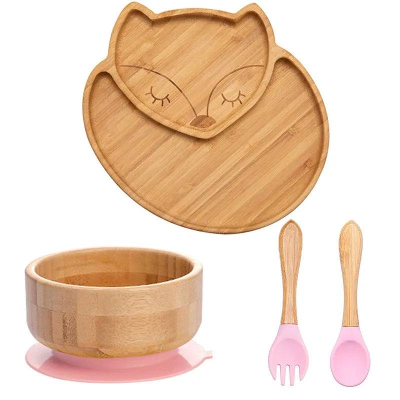 Lot de 4 assiettes à ventouse en bambou