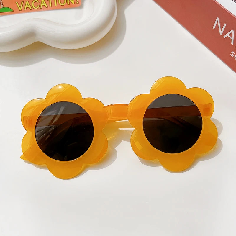 Lunettes de soleil rondes pour enfants, verres à fleurs