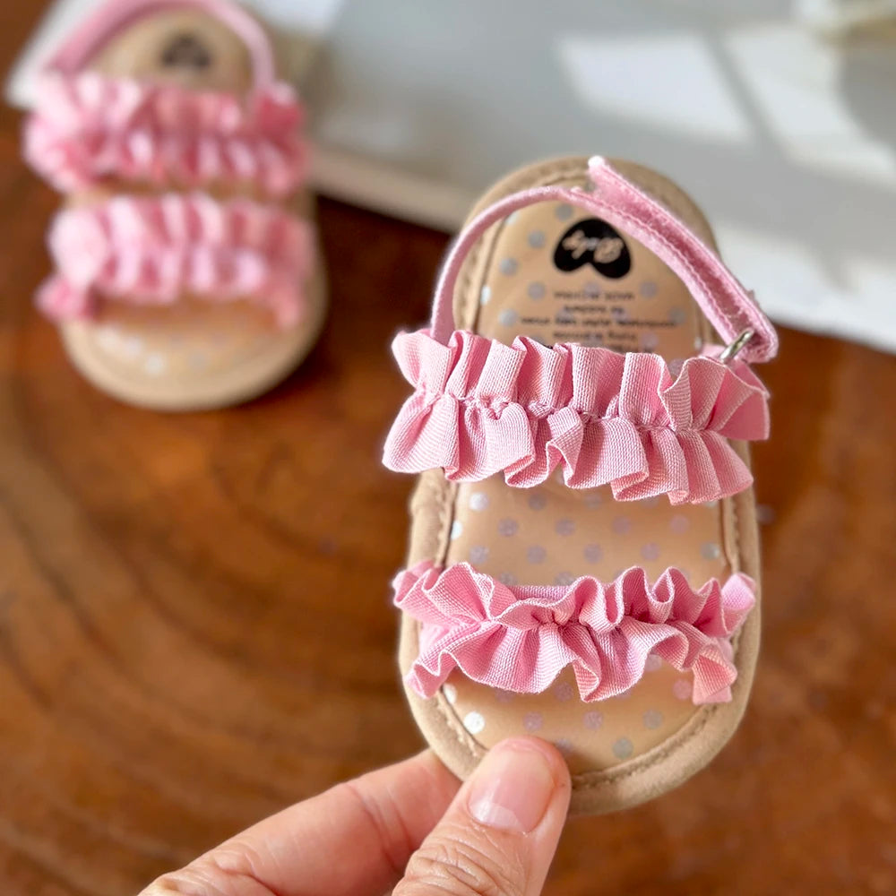 Sandales pour bébé fille à volants et nœud papillon