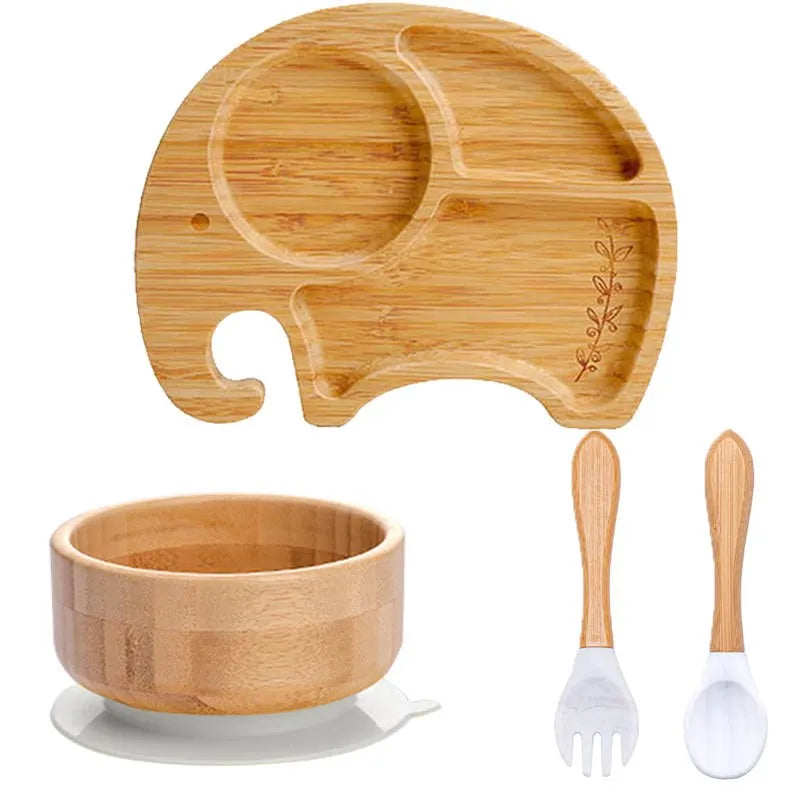 Lot de 4 assiettes à ventouse en bambou