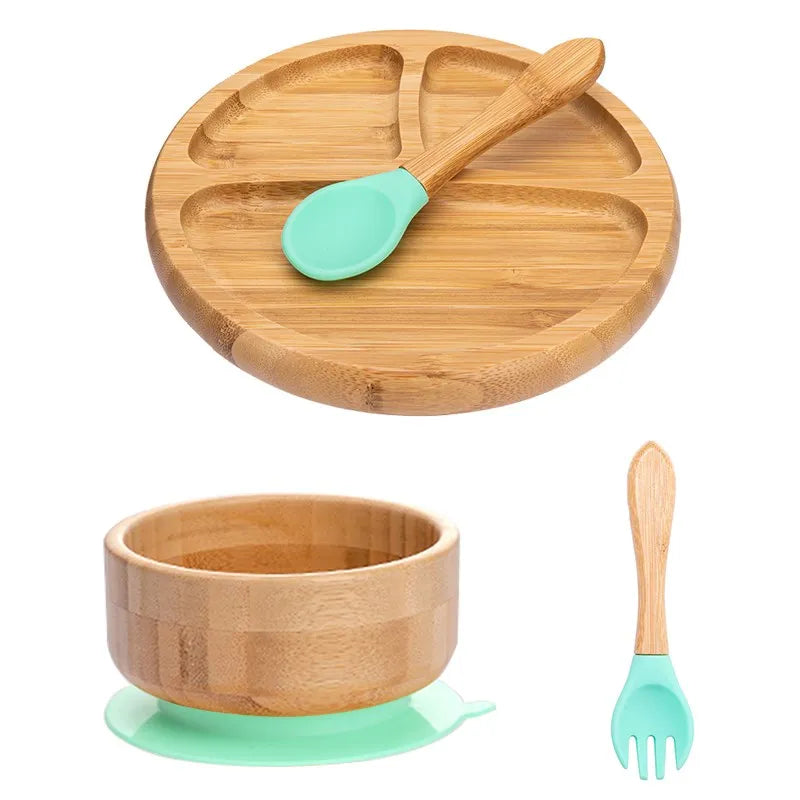 Lot de 4 assiettes à ventouse en bambou