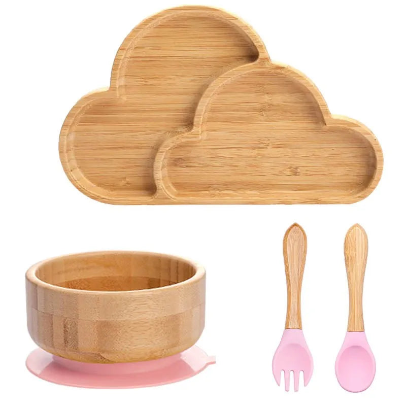 Lot de 4 assiettes à ventouse en bambou
