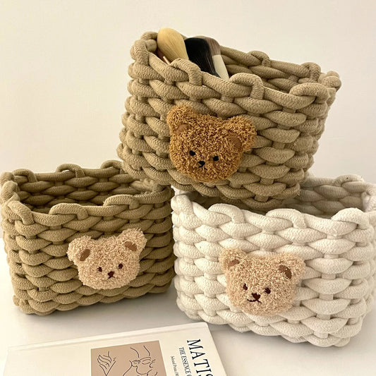 Panier de rangement en corde de coton tissé à la main
