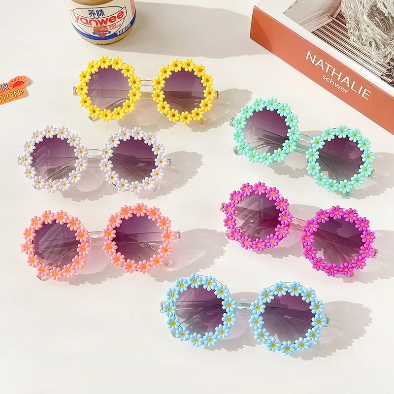 Lunettes de soleil rondes pour enfants, verres à fleurs