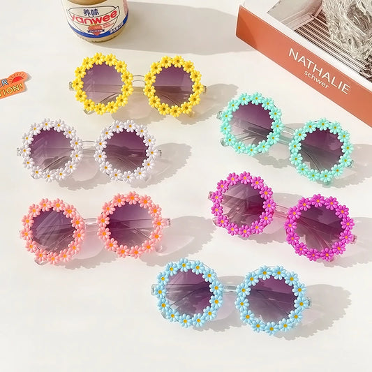 Lunettes de soleil rondes pour enfants, verres à fleurs