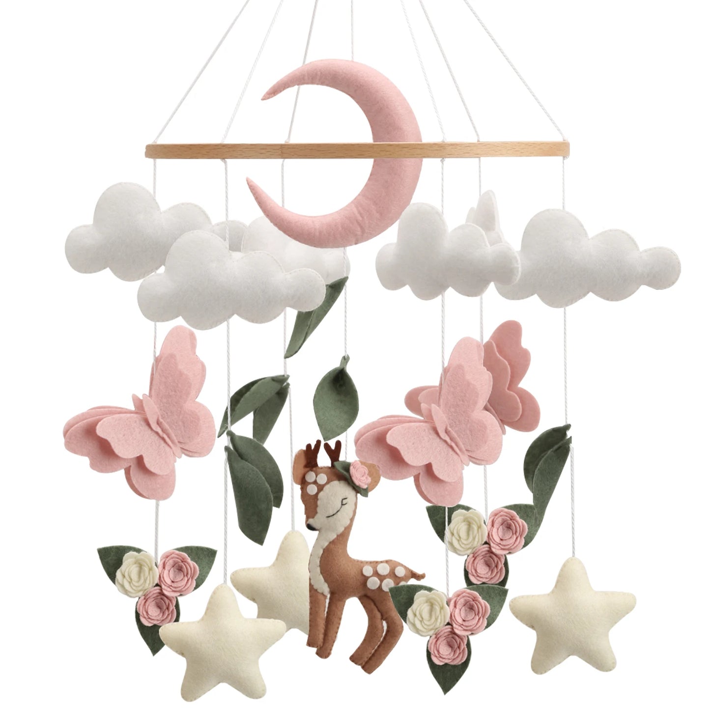 Mobile cerf & papillons rose
