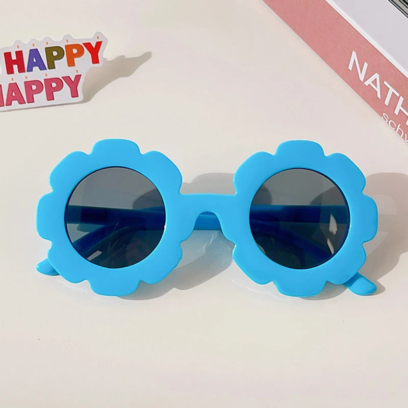 Lunettes de soleil rondes pour enfants, verres à fleurs