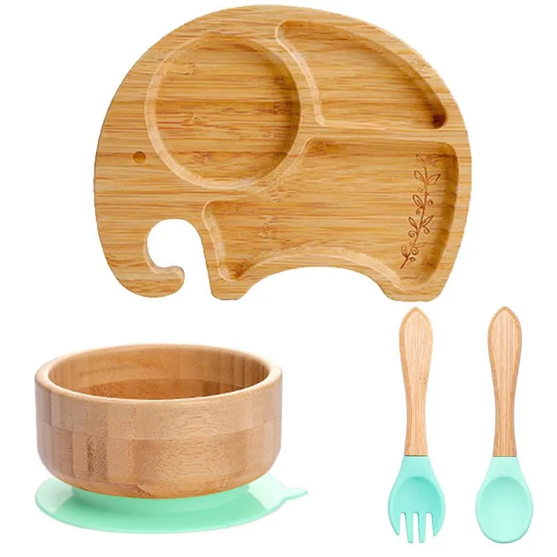 Lot de 4 assiettes à ventouse en bambou