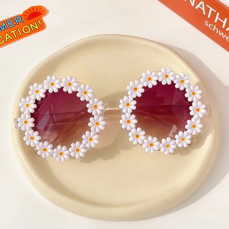 Lunettes de soleil rondes pour enfants, verres à fleurs
